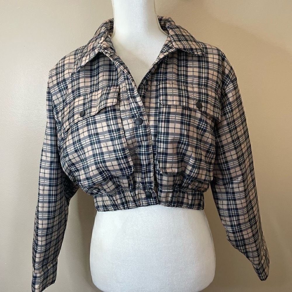 New!Labijou| Jacket| Puffer| Plaid print| Medium| Elastic waistband